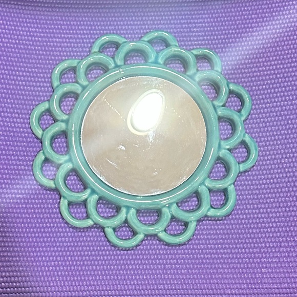 9”x9” Turquoise hand painted Lotus Ceramic Cutout Wall Mirror - Picture 2 of 5